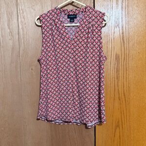 Liz Claiborne Geometric Red and White Sleeveless Top